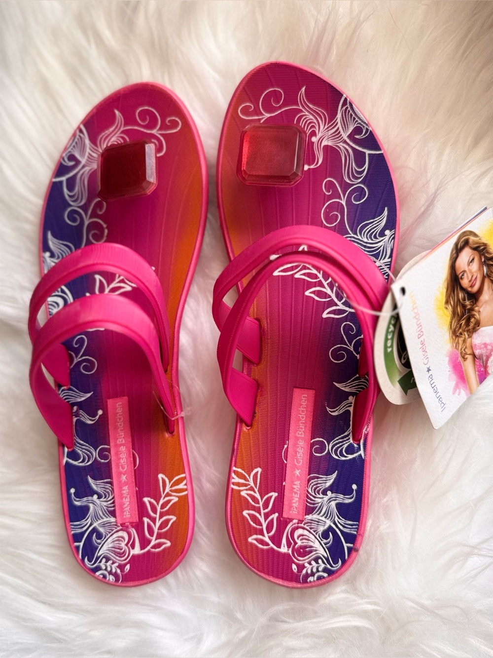 Ipanema Pink Ombre Floral Strap Slide Sandals